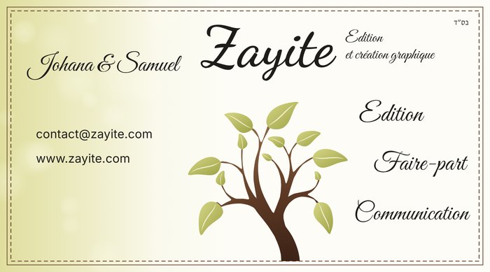 Carte de visite Zayite, recto en français